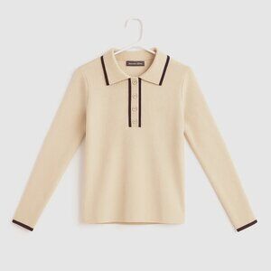 NENONA V-Neck Sweater Women Cream Medium Ribbed Long Sleeve Knit